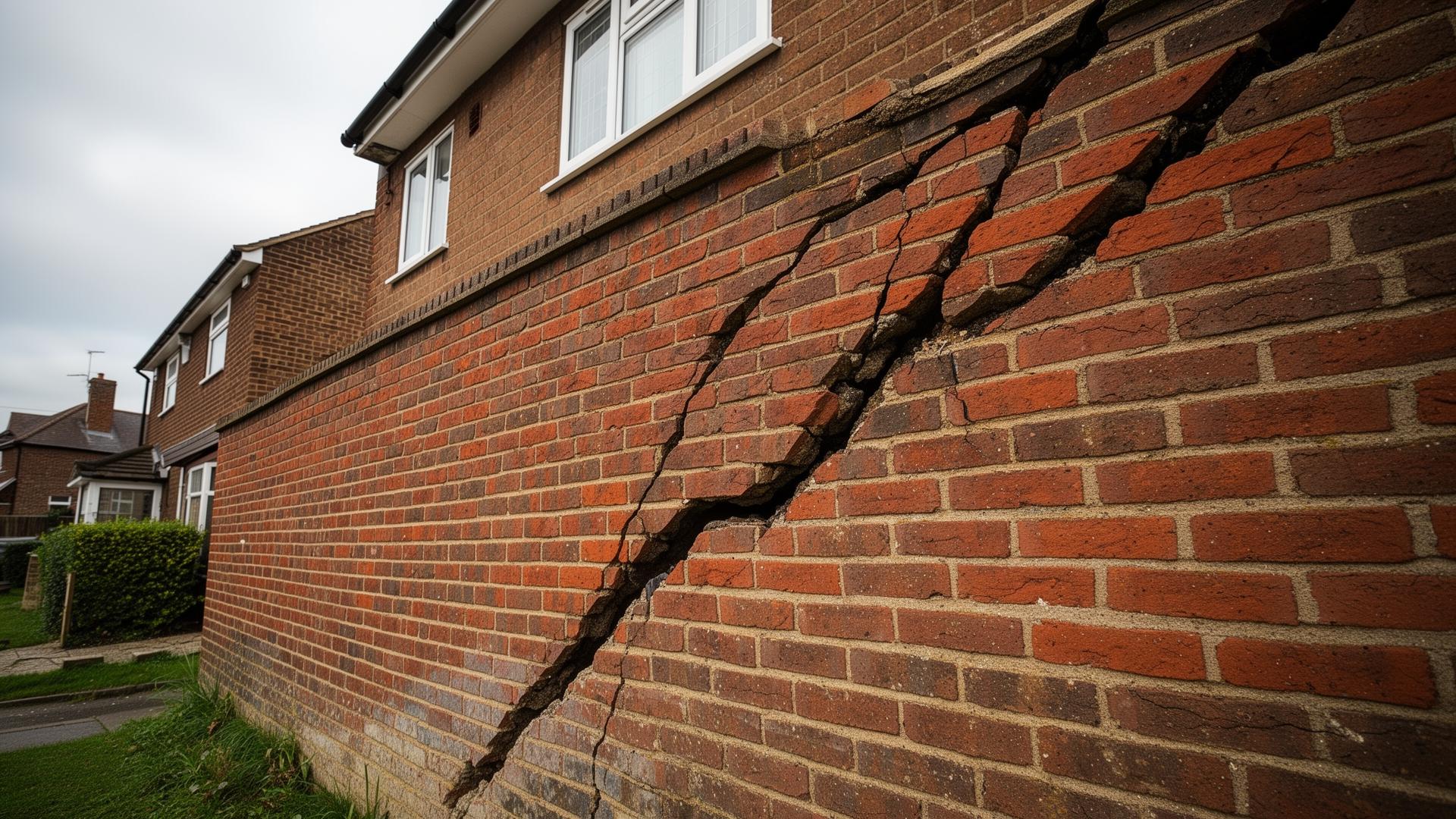 Subsidence damage to residential property showing cracked brickwork